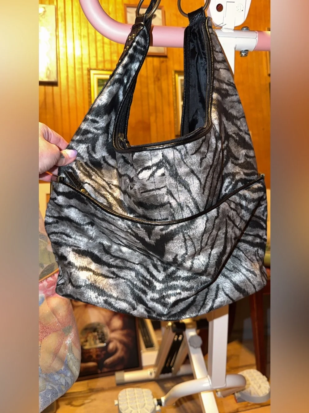 Bueno Silver and Black Zebra Print Hobo Bag